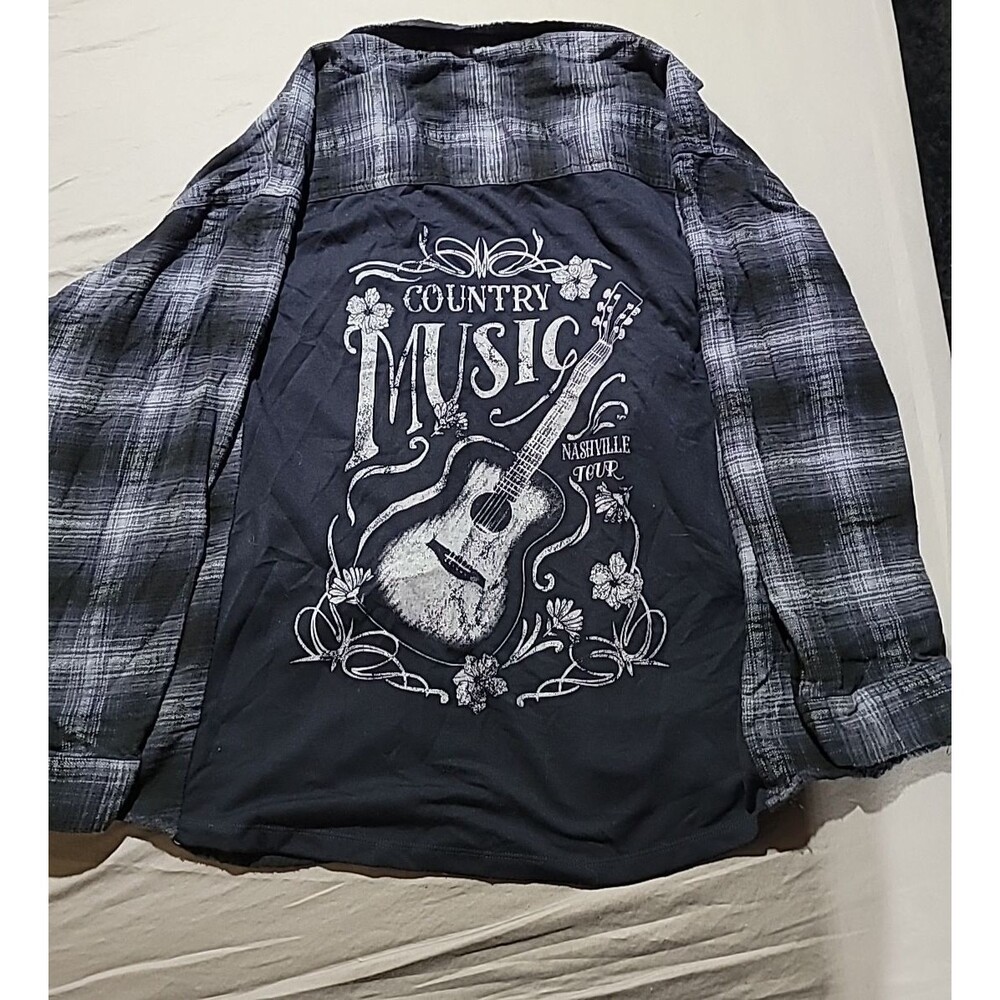 Dark Blue Plaid Designer Flannel Country Music Nashville Tour Size 2X Unisex